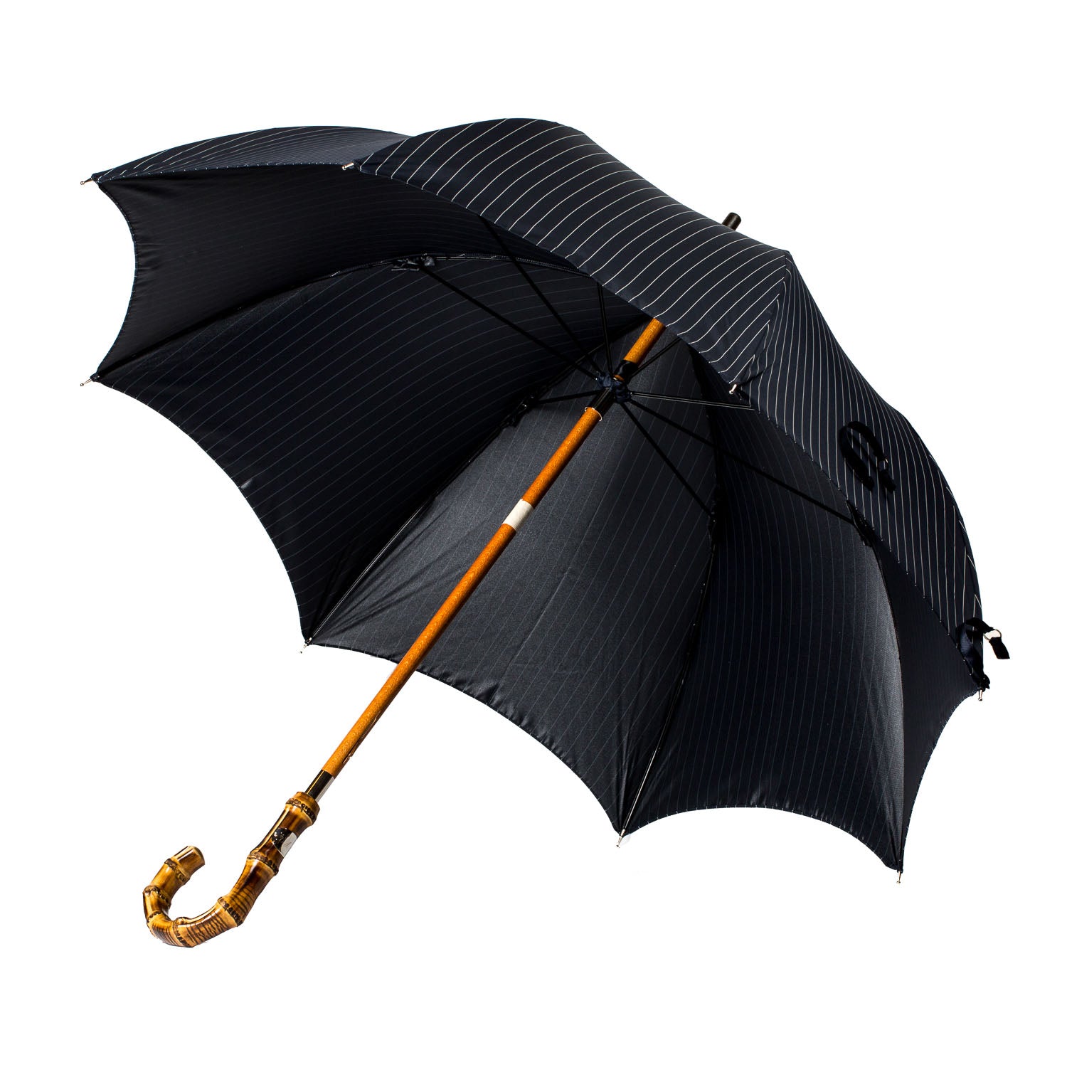 Dark Blue Striped Umbrella "Traveler" with Bamboo Handle